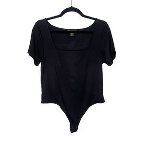 House of Harlow 1960 Women’s Large Short Sleeve Bodysuit Black Square Neck